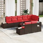 vidaXL Ensemble de canapé de jardin avec coussin 9 Pièces Marron et rouge