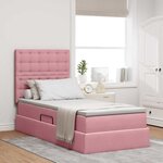 vidaXL Lit de rangement LED avec matelas Rose 90 x 190 cm Velours