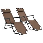 vidaXL Chaises longues pliables 2 Pièces avec repose-pied Acier Marron