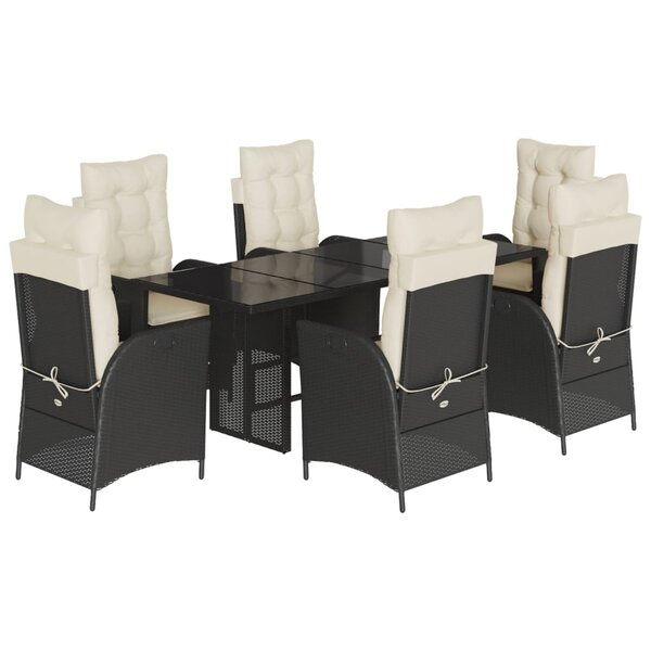 vidaXL Ensemble à manger de jardin coussins 7Pièces Noir Résine tressée