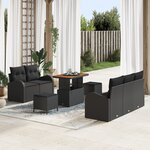 Ensemble de canapé de jardin 8 pièces vidaXL avec coussins Noir Poly Rotin Acacia