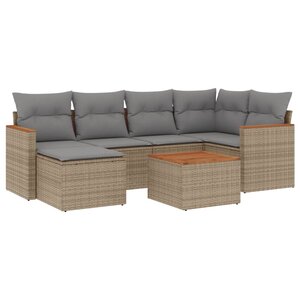 vidaXL Salon de jardin avec coussins 7 Pièces beige résine tressée