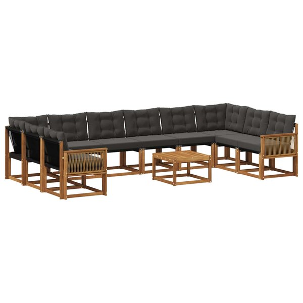vidaXL Ensemble de canapés d'extérieur 11 pc Naturel et noir