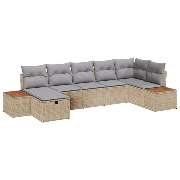 vidaXL Ensemble de canapé de jardin 7 Pièces Beige Poly rotin