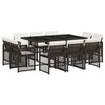 vidaXL Ensemble à manger de jardin et coussins 11 Pièces marron rotin