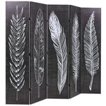 vidaXL Cloison de séparation pliable 200 x 170 cm Plumes Noir et blanc