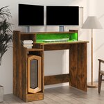 vidaXL Bureau et lumières LED Chêne fumé 97x45x90 cm Bois d'ingénierie