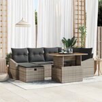 vidaXL Ensemble de canapé de jardin avec coussin 7 Pièces Gris Poly rotin