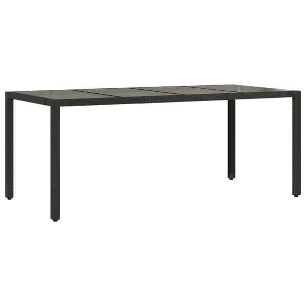 vidaXL Table de jardin dessus en verre Noir 190x90x75cm Résine tressée