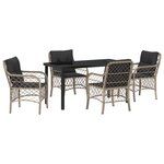 vidaXL Ensemble de repas de jardin 5 pièces avec coussins gris clair en poly rattan