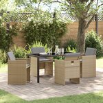 vidaXL Ensemble de salle à manger de jardin 5 pièces avec coussins en rattan poly beige