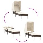 vidaXL Chaises longues lot de 2 et auvents et table marron poly rotin