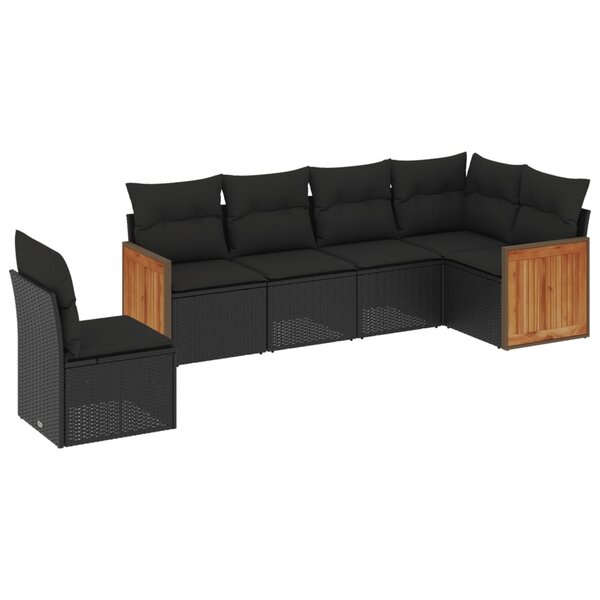 vidaXL Salon de jardin 6 Pièces avec coussins noir résine tressée