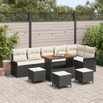 vidaXL Ensemble de canapé de jardin de 10 pièces avec coussins en poly rotin noir et acacia