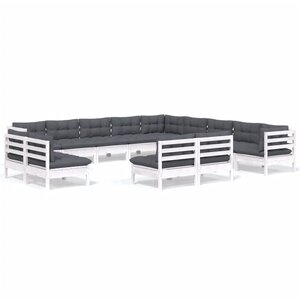 vidaXL Salon de jardin 13 Pièces avec coussins blanc bois de pin solide