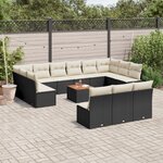 vidaXL Salon de jardin avec coussins 14 Pièces noir résine tressée
