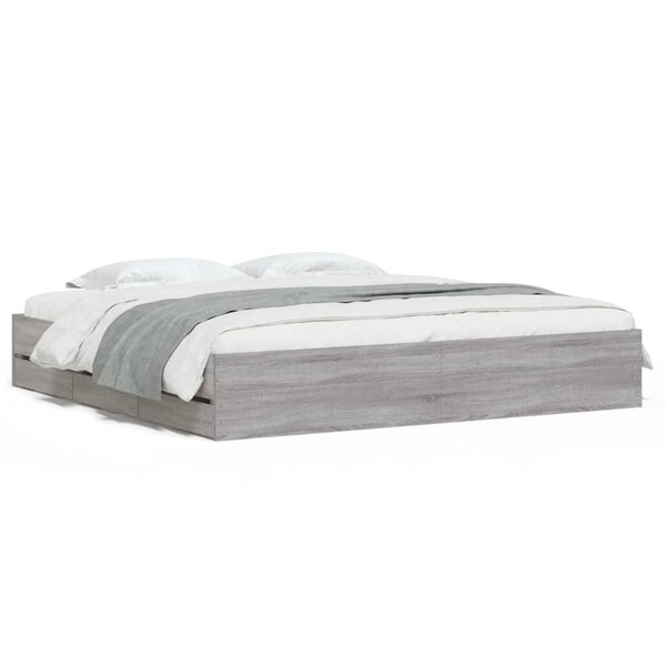 vidaXL Cadre de lit à tiroirs sonoma gris 160x200 cm bois d'ingénierie