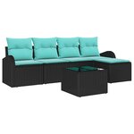 vidaXL Ensemble de Canapés 6 Pièces Noir et turquoise polyrotin