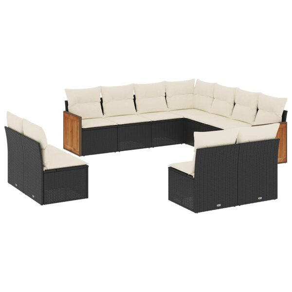 vidaXL Salon de jardin 11 Pièces avec coussins noir résine tressée