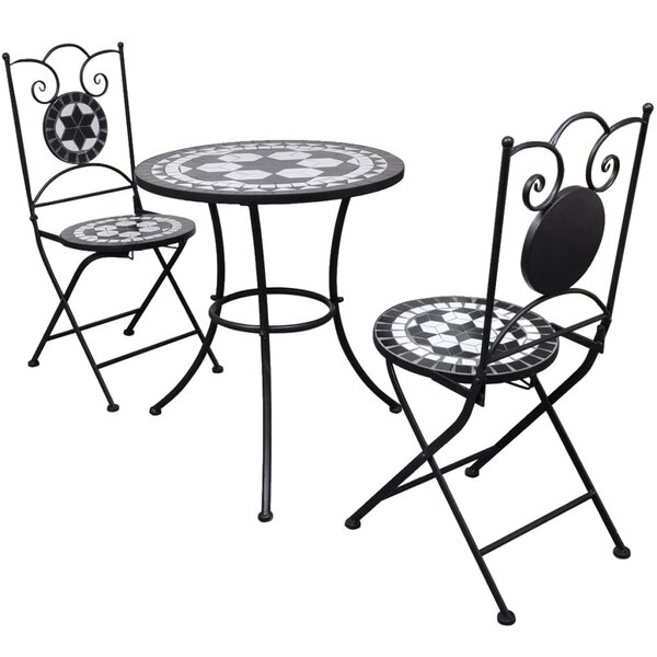 vidaXL Mobilier de bistro 3 Pièces Carreaux céramiques Noir et blanc
