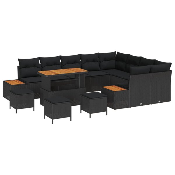 vidaXL Ensemble de canapé de jardin avec coussin 13 Pièces Noir