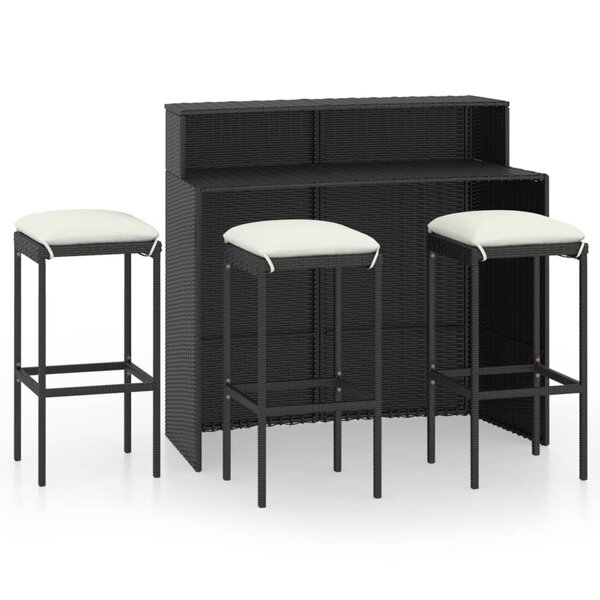 vidaXL Ensemble de bar de jardin avec coussins 4 Pièces Noir
