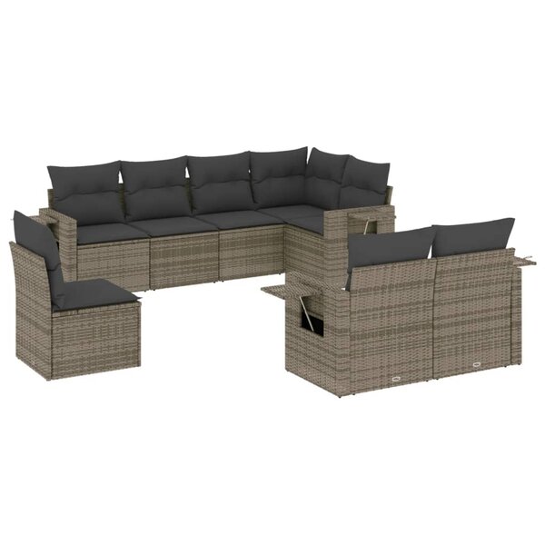vidaXL Salon de jardin 8 Pièces avec coussins gris résine tressée