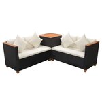 vidaXL Salon de jardin 4 Pièces avec coussins Résine tressée Noir