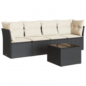 vidaXL Salon de jardin 5 Pièces avec coussins noir résine tressée