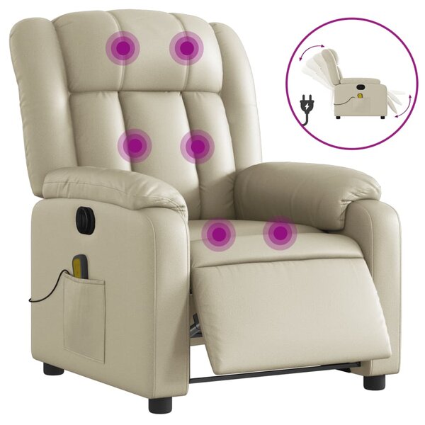 vidaXL Fauteuil de massage inclinable électrique crème similicuir