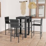 vidaXL Ensemble de bar d'extérieur 5 Pièces accoudoir Résine tressée Gris