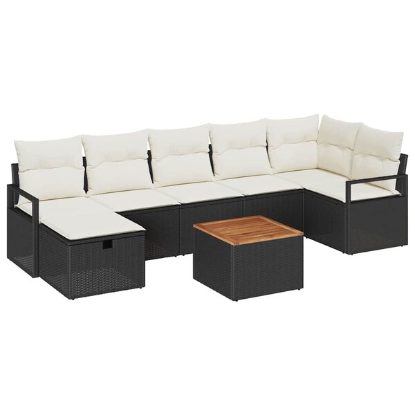 vidaXL Ensemble de canapé de jardin avec coussin 8 Pièces Noir Poly rotin