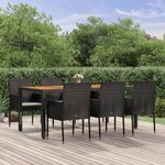 vidaXL Ensemble à dîner de jardin et coussins 7Pièces Noir Résine tressée