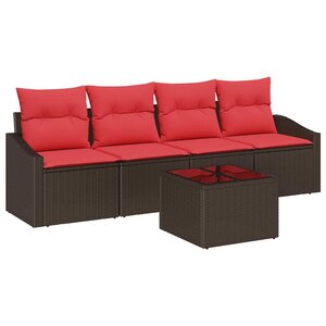 vidaXL Ensemble de Canapés 5 Pièces Marron et rouge polyrotin