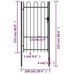 vidaXL Portillon simple porte avec dessus arqué Acier 1x1 75 m Noir