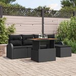 vidaXL Ensemble de salle à manger de jardin de 6 pièces avec coussins noirs en poly rattan