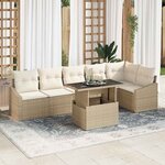 vidaXL Ensemble de canapé de jardin avec coussin 7 Pièces Beige  Crème
