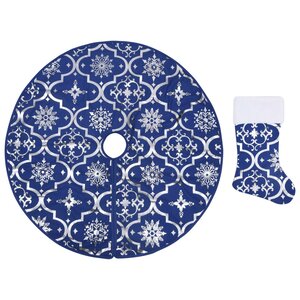 vidaXL Jupe de sapin de Noël de luxe avec chaussette Bleu 90 cm Tissu