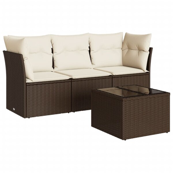 vidaXL Salon de jardin 4 Pièces avec coussins marron résine tressée