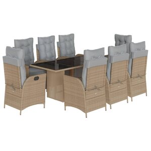 vidaXL Ensemble à manger de jardin et coussins 9 Pièces mélange beige