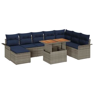 vidaXL Ensemble de canapé de jardin 9 Pièces Gris Poly rotin