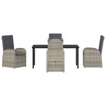 Set de salle à manger de jardin 5 pièces avec coussins en poly rattan gris