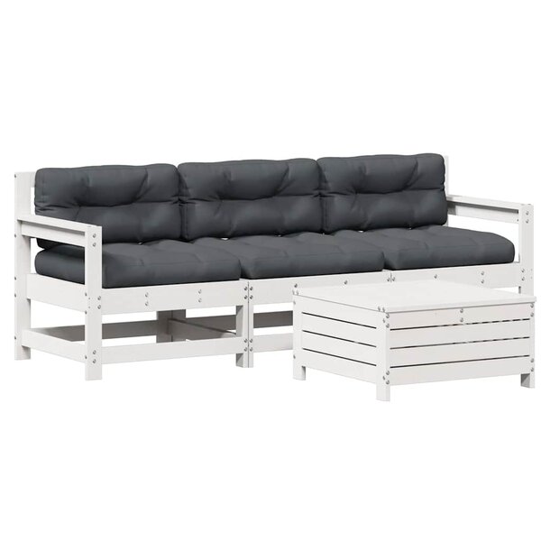 vidaXL Salon de jardin 4 Pièces avec coussins blanc bois de pin massif