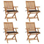 vidaXL Chaises pliables de jardin avec coussins lot de 4 Teck solide
