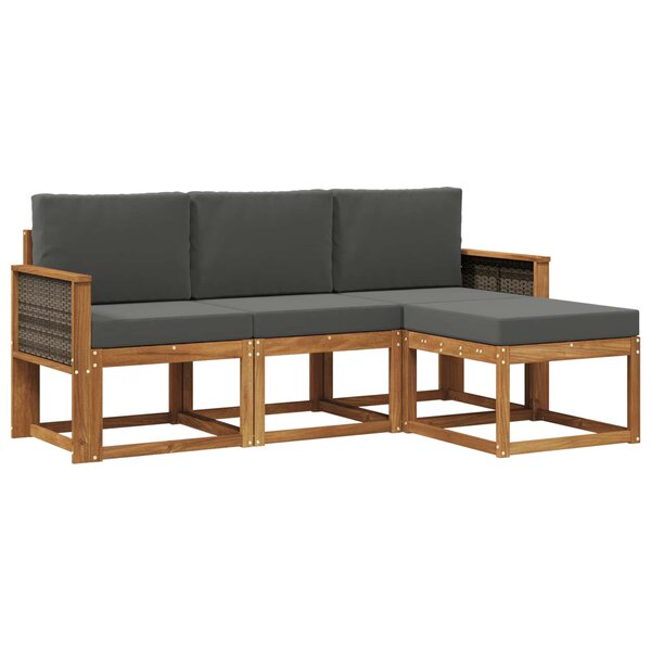 vidaXL Ensemble de canapés d'extérieur 4 pc Naturel et Anthracite