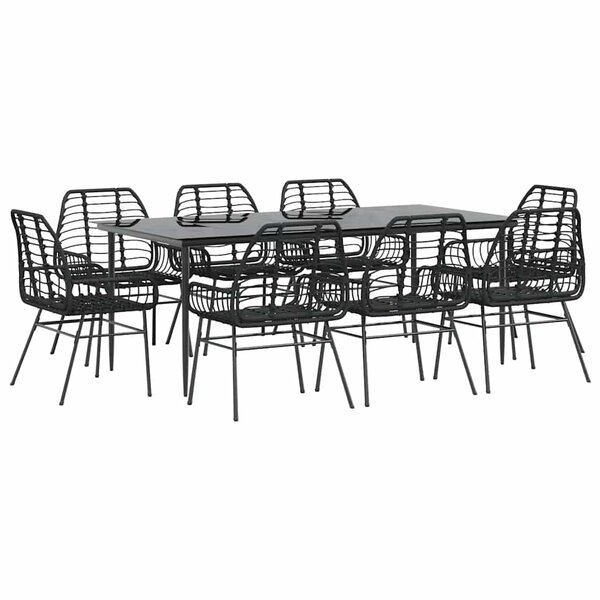 vidaXL Ensemble à manger de jardin 9Pièces noir poly rotin verre