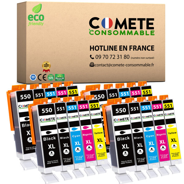 550XL 551XL - 20 cartouches compatibles pour Canon 550 XL 551 XL - COMETE