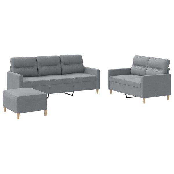 vidaXL Ensemble de canapés 3 Pièces avec coussins Gris clair Tissu