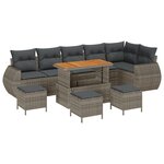 Ensemble de 10 Pièces de Canapé de Jardin avec Coussins Gris en Rattan et Acacia