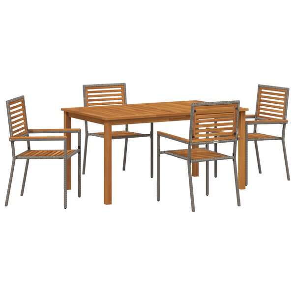 Ensemble de Salle à Manger de Jardin 5 pièces vidaXL Gris Poly Rattan Acacia